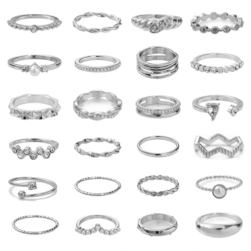 42-Piece Gold Tone Stackable Ring Set for Women, Boho Minimalist Stacking Rings with Crystal & Heart Accents, Adjustable Open Band Jewelry for Daily Wear - style: TZY-003353-01