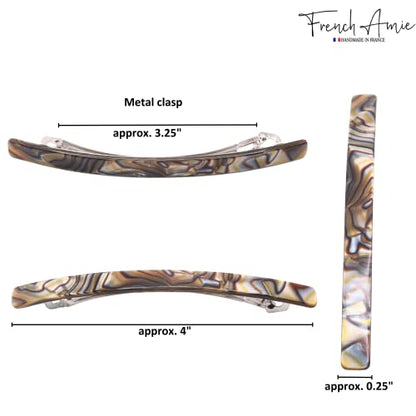 French Amie Long and Thin Onyx Large 4 Inch Hair Clip Barrette | Handmade Automatic For Girls Women Teens Adults Everyday Style - color: Onyx