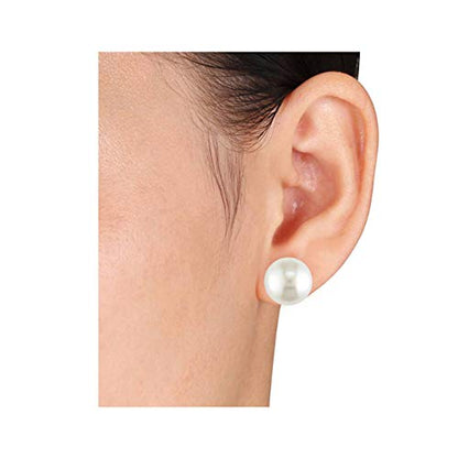 ALYC Pearl Earrings Freshwater Pearl White Button Stud Earrings with 925 Sterling Silver for Women - size: 12.5-13.0mm