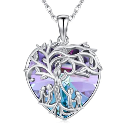 925 Sterling Silver Necklace Gifts for Women Crystal/Opal Jewelry Pendant Christmas Birthday Gift - style: 4 Children
