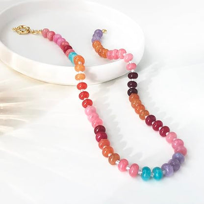 HAXIYA Colorful Beades Gemstone Necklace for Women Boho Beaded Choker | Rainbow Natural Stone Chunky Bead Surfer Summer Beach Necklaces Jewelry Hypoallergenic - color: Multi