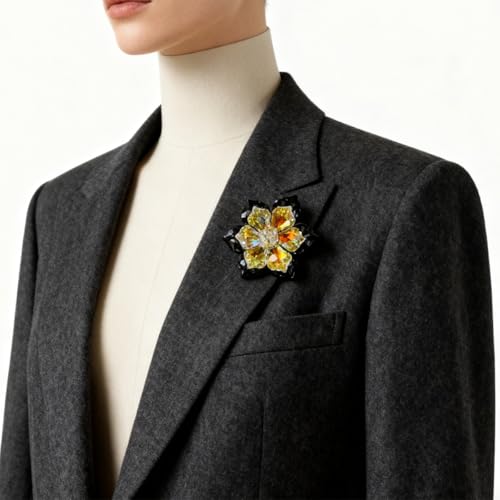 Crystal Flower Brooch Pin for Women Dress Suit Bag Hat Broochs Pins Christmas Brooch Pin Wedding Party Birthday Dance Jewelry Accessories - color: Black+Yellow Crystal Brooch Pin