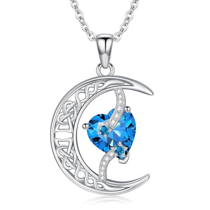 TOUPOP Moon and Star Birthstone Necklace for Women 925 Sterling Silver Celtic Moon Jewelry Birthday Mothers Day Gifts for Mom Wife Her - color: 12-December-Topaz