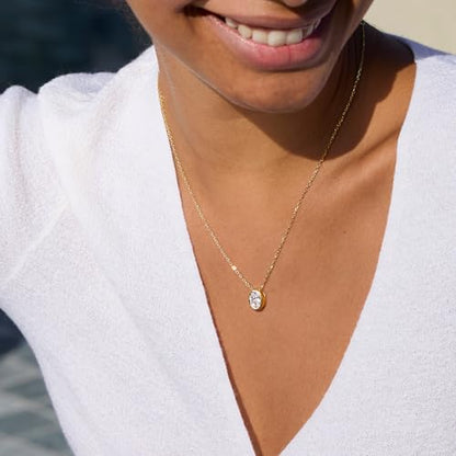 STORYJEWELLERY 925 Sterling Silver Cubic Zirconia Necklace, Rhinestone Necklace for Women, Gold Plated Pendant Necklaces, Bezel Solitaire Necklaces, Elegant Jewelry for Her
