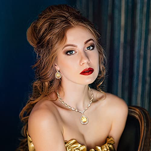 Womens Luxury Africa Dubai 18k Gold Plated Jewelry Sets Wedding Rhinestone Crystal Bib Statement Necklace Earrings Set for Brides Party Prom - color: Champagne