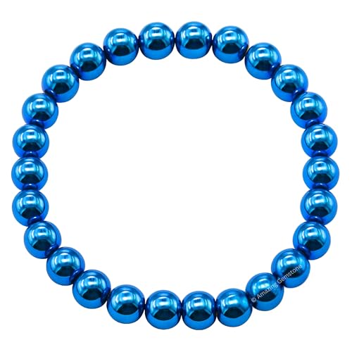 Amazing Gemstone Blue Hematite Crystal Bracelet for Women Men's Gifts - Protection Healing Crystal Bracelet - 8mm Gemstone Beaded Stretchable Bracelet Pulseras Para Hombres Mujer Stocking Stuffers Mothers Day Gift - color: Blue Hematite