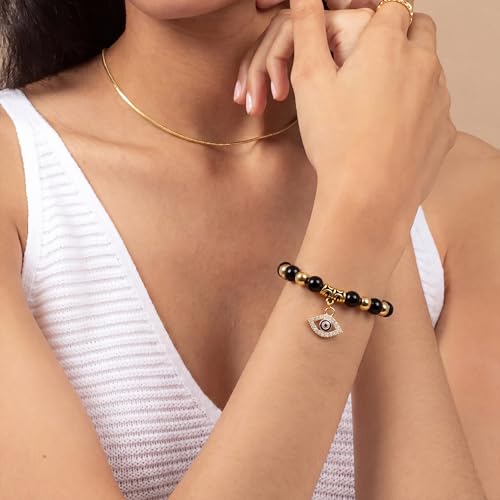 Fesciory Evil Eye Bracelet for Women, Gold Plated Adjustable Chain Jewelry | Blue Evil Eye Charm Bracelet, Lucky Amulet Symbolism, Dainty Adjustable Chain, Daily wear, Jewelry gifts - color: Black-1