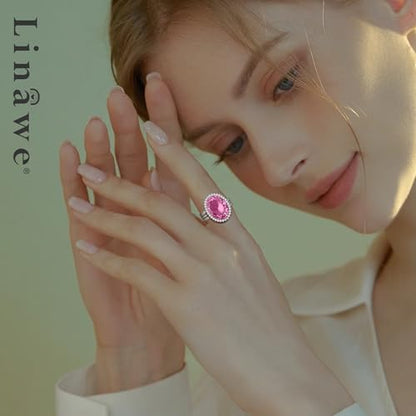 Linawe Costume Jewelry Adjustable Cocktail Ring for Women | Copper, Rhinestone, Cubic Zirconia, Oval, Fake Diamond, Crystal, Stone, Birthstone, Gemstone, Big, Chunky, Statement - color: White Pink