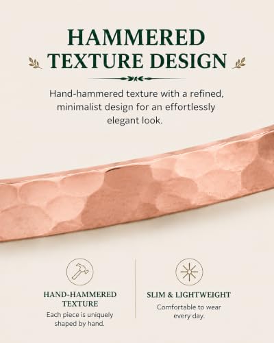 Pure Copper Bracelet – Copper Bracelet for Men & Women – 100% Solid, Raw & Uncoated Handmade Hammered Tibetan Cuff Bangle - color: Narrow Style - Hammered Texture - Rose Gold