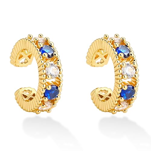 BENEIGE Ear Cuff Non Piercing 14K Gold Plated Ear Cuff Earrings for Women Clip On Cartilage Earring Jewelry for Women - style: Blue CZ