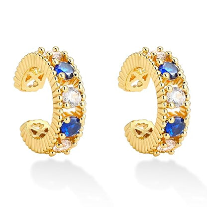 BENEIGE Ear Cuff Non Piercing 14K Gold Plated Ear Cuff Earrings for Women Clip On Cartilage Earring Jewelry for Women - style: Blue CZ