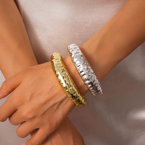 Chunky Geometric Textured Open Cuff Bangle Bracelet for Women Men Trendy Hammered Statement Cuff Bracelet Spiraled Oval Charm Cuff Bracelet Jewelry Gifts - color: Style A S