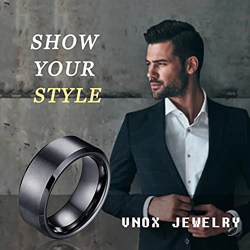 VNOX Customize Personalized 6MM/8MM Tungsten Carbide/Stainless Steel Simple Matte Brushed Finish Wedding Band Engagement Rings for Men Women,Size 5-14 - color: Black-8mm-tungsten