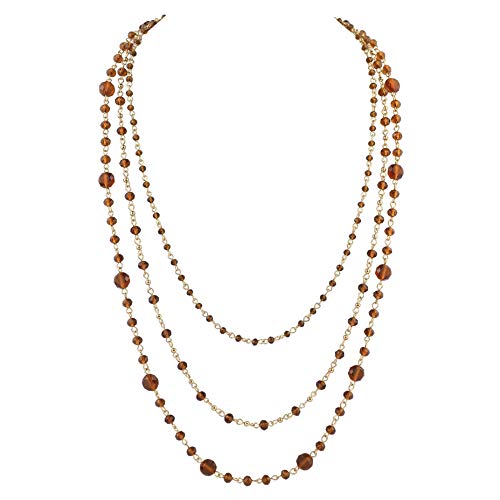 Firstmeet Long Chain Multi Layer Fashion Glass Beads Handmade Necklace for Women - color: Brown