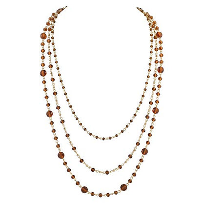Firstmeet Long Chain Multi Layer Fashion Glass Beads Handmade Necklace for Women - color: Brown