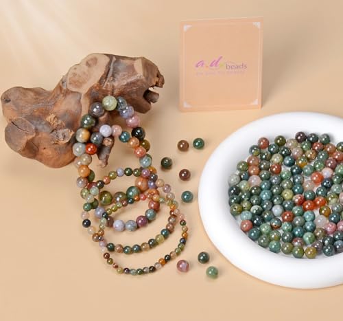 AD Beads Handmade Gemstone Stretch Elastic Bracelet Crystal Healing Reiki Nature's Beauty and Spiritual Essence Unisex (8mm, Indian Agate) - color: Indian Agate, size: 8mm