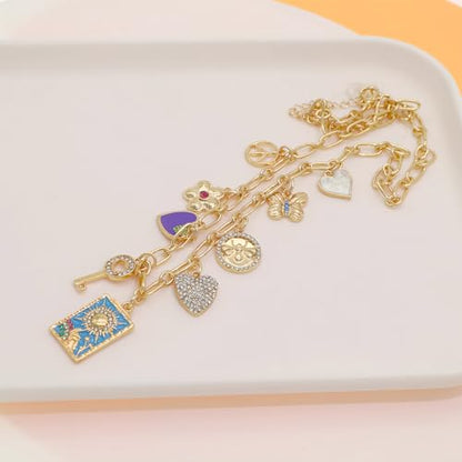 JNF Cute Shell Conch Boho Charm Necklace for Women Sun Moon Star Coin Heart Flower Boot Bow Charms Necklaces Summer Beach Jewelry - color: Boho charm necklace