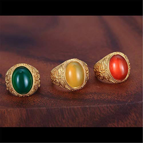 Retro Unisex Stainless Steel Oval Gemstone Hollow Flower Carved Signet Ring - color: Gold-Yellow
