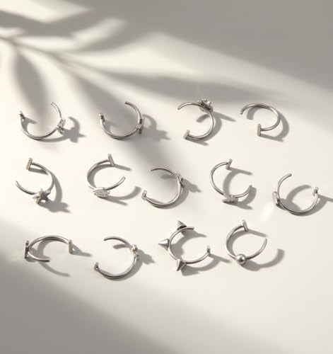 13 Pcs Fake Lip Rings, Stainless Steel Fake Lip Piercings, Non-Piercing | Faux Septum Hoops for Women Men, Halloween Jewelry