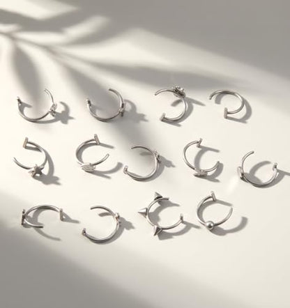 13 Pcs Fake Lip Rings, Stainless Steel Fake Lip Piercings, Non-Piercing | Faux Septum Hoops for Women Men, Halloween Jewelry