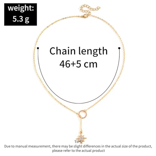 Gold Necklace for Women, Dainty Long Necklace 14k Gold Plated Y-Shaped Cross/Star/Bar Pendant Adjustable Necklace Trendy Layered Chain Drop Necklaces Jewelry Gifts