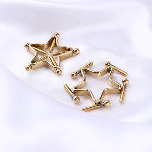 1 Pair Adults Non-Piercings Nipple Shield Adjustable Body Piercing Geometric Stars Nipple Clamp Ring Body Jewelry - color: #1 Gold