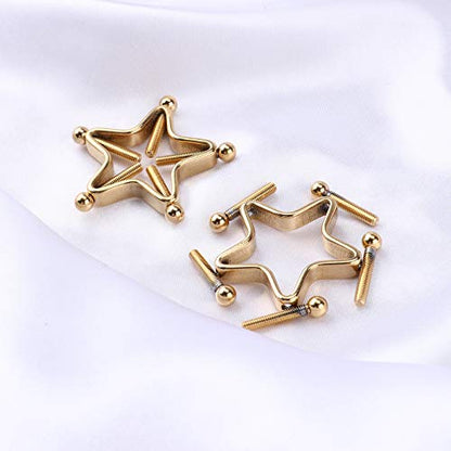1 Pair Adults Non-Piercings Nipple Shield Adjustable Body Piercing Geometric Stars Nipple Clamp Ring Body Jewelry - color: #1 Gold