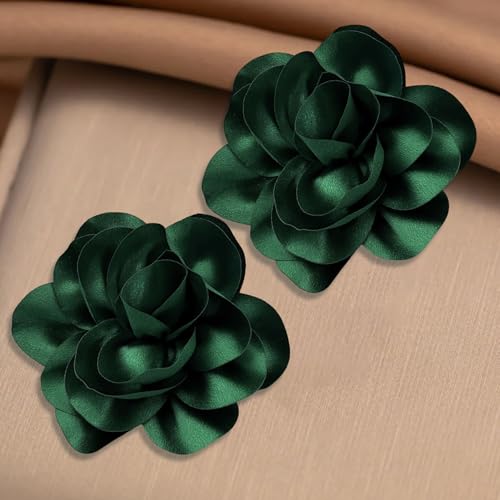 2Pack 6inch Extra Large Satin Brooches Lapel Pins Dainty Elegant Fabric Camellia Rose Flower Brooch Pin for Women Wedding Part Dance Clothes Accessories Jewelry - color: Green