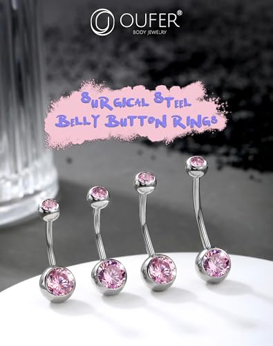 OUFER Belly Button Rings Surgical Steel, Internally Threaded Belly Rings | 14G Belly Piercing Jewelry, 10/12/14/16mm Beachy Belly Button Rings, Silver/Gold Navel Piercing Jewelry For Women Men - color: Pink, size: 14G 10MM