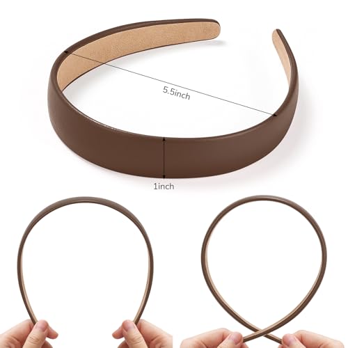 WantGor 1 Inch PU Leather Headband, Wide Padded Hairband Fashion Hair Bands | Cute Womens Headbands Holiday DIY Hair Accessories (Brown) - color: Brown