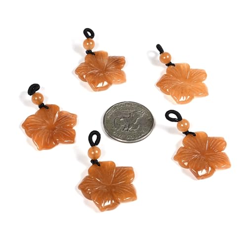 Justinstones Hand Carved Healing Crystals Gemstone Hawaii Flower Pendant Hand Weaving Wax Rope Necklace 22 inch - color: Orange Aventurine
