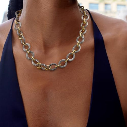 Wire Necklaces for Women, 2 Tone Link Chain Necklaces Circles Adjustable Necklaces Costume Jewelry for Women Gifts - color: Round-A