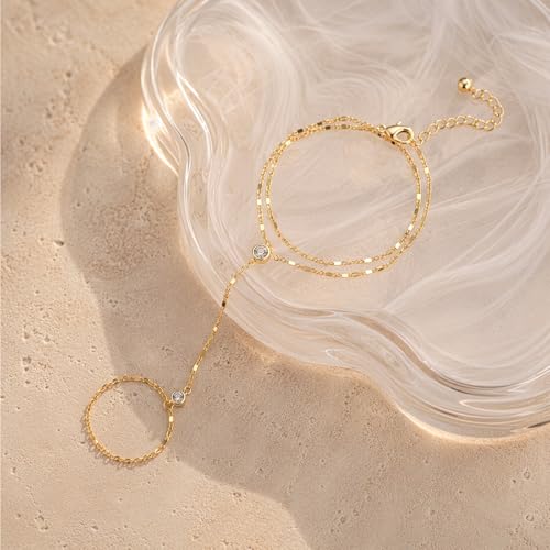 14K Gold Hand Chain Ring Bracelet-SM - style: Dual Chain