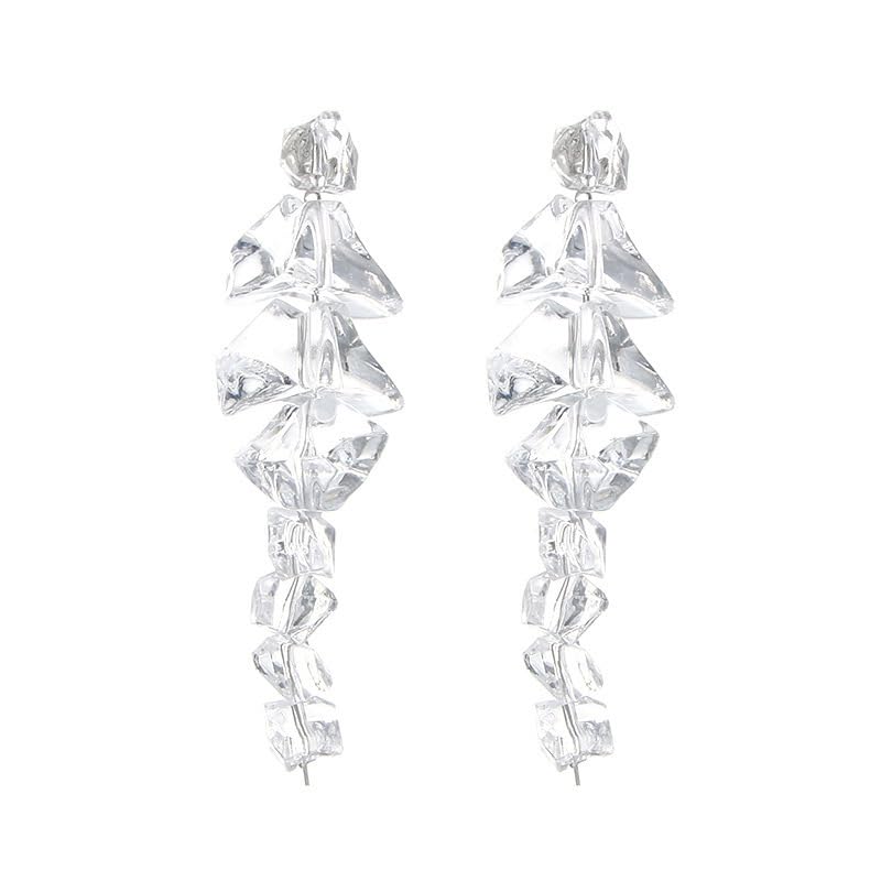 Large Clear Crystal Tassel Earrings for Women, 18K Gold Plated Posts, Geometric Chandelier Acrylic Drop Earrings, Oversized Transparent Cluster Dangles for Wedding, Party, Prom, Statement Jewelry