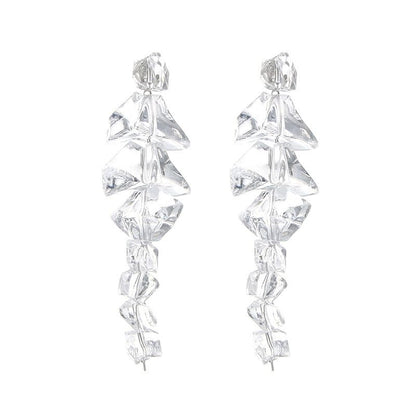Large Clear Crystal Tassel Earrings for Women, 18K Gold Plated Posts, Geometric Chandelier Acrylic Drop Earrings, Oversized Transparent Cluster Dangles for Wedding, Party, Prom, Statement Jewelry