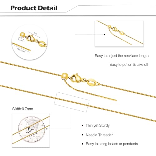 Crisjanggo 20 Inches Necklace Chain Bulk Adjustable Gold Plated Necklace | 10 Pcs Stainless Steel Dainty Thin Chain for Jewelry Making with Rubber Stopper Beads - color: Gold S