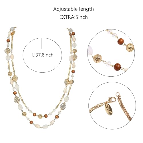 Bocar Long Necklaces for Women Trendy, Boho Layered Crystal Beaded Collar Necklaces for Women, Fashion Statement Necklaces Jewelry - color: White-G