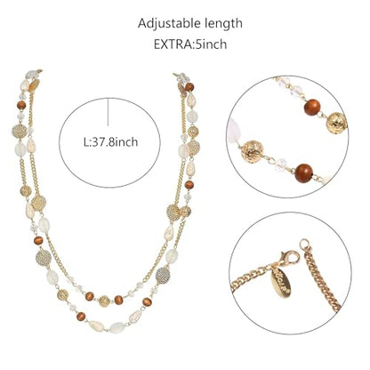 Bocar Long Necklaces for Women Trendy, Boho Layered Crystal Beaded Collar Necklaces for Women, Fashion Statement Necklaces Jewelry - color: White-G