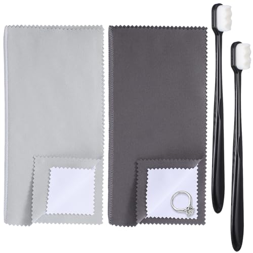 Jewelry Cleaning Cloth Silver Polishing Cloth Jewelry Silver Cleaning Kit with Ultra-Soft Brushes Polish Cloths Polishing for Clean Gold Diamonds Platinum Gemstones Coins Silverware 4pcs