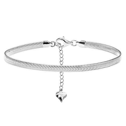 Ankle Bracelets for Women,14K Gold Plated Snake Chain Anklet for Women Beach Cute Anklets - color: Silver