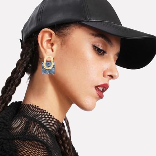 70s 80s Acrylic Hollow Round Geometric Dangle Drop Earrings Retro Square Oval Stud earrings For Women - style: Grey