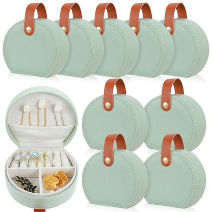 10 Pcs Mini Jewelry Travel Case, Small Travel Jewelry Case Organizer, Half Moon Leather Jewelry-Box with Handle, Green Bridesmaid Gift for Women Wedding Party Accessories