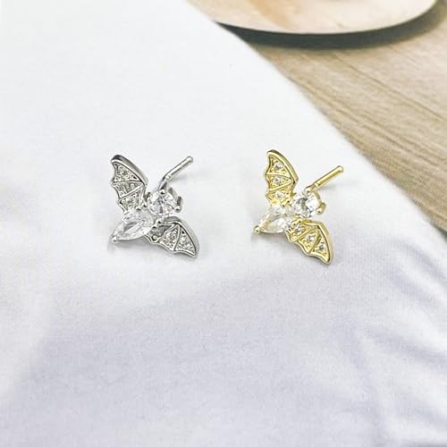 20G Bat L-Shaped Nose Rings for Women Girls Stainless Steel Cubic Zirconia Bat Nose Studs Sparkling Nose Piercing Jewelry - color: Gold