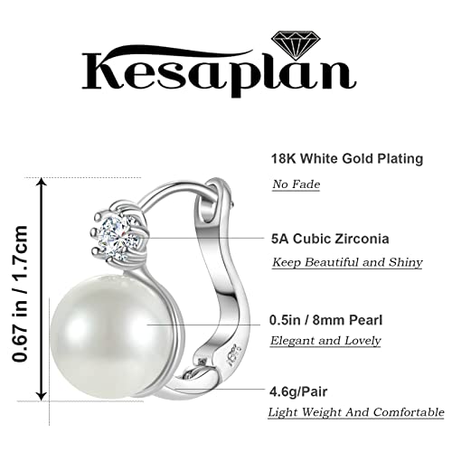 Pearl Earrings for Women 14K Gold Plated Hypoallergenic Pearl Earrings 5A Cubic Zirconia Dangle Earrings Elegant Jewelry - color: 5-Silver