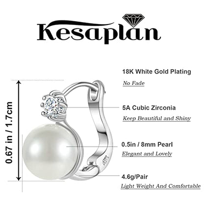 Pearl Earrings for Women 14K Gold Plated Hypoallergenic Pearl Earrings 5A Cubic Zirconia Dangle Earrings Elegant Jewelry - color: 5-Silver