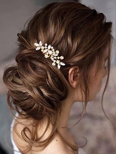 JAKAWIN Bridal Hair Accessories Wedding Hair Clip Silver Hair Comb Women | Crystal Rhinestone Bride Headpiece - color: Gold