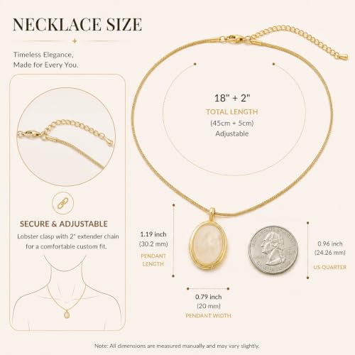 Sonateomber Gold Stone Pendant Necklace for Women, Chunky Statement Dainty Heart Oval Natural Gemstone Dangle Necklaces Wedding Prom Accessories Fashion Jewelry Gift - color: White