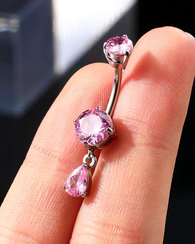 Belly Button Ring Dangle Belly Rings 316L Surgical Steel Belly Button Piercing Jewelry Teardrop Navel Ring for Women - color: Silver-PKCZ-10mm