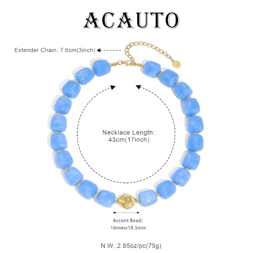 Chunky Beaded Necklace for Women,Square Resin beads boho Choker Necklace with gold-tone spacers,Fashion Trendy Summer Beach Party Necklaces Handmade Surfer Beach Necklaces Jewelry Gifts - color: Blue