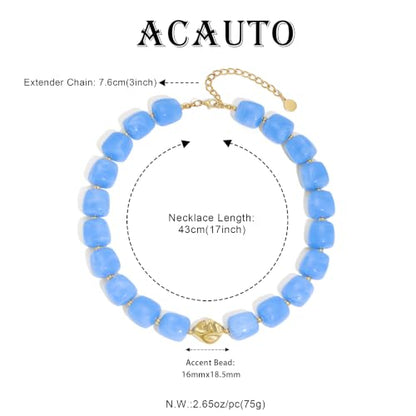 Chunky Beaded Necklace for Women,Square Resin beads boho Choker Necklace with gold-tone spacers,Fashion Trendy Summer Beach Party Necklaces Handmade Surfer Beach Necklaces Jewelry Gifts - color: Blue